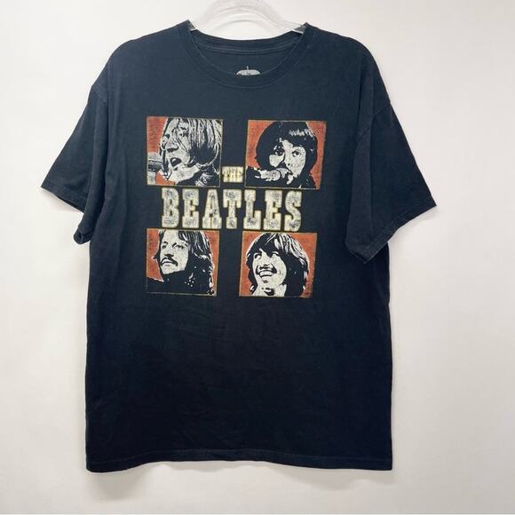 Beatles Graphic Tee Black Short Sleeve Band Size Large - Picture 1 of 8